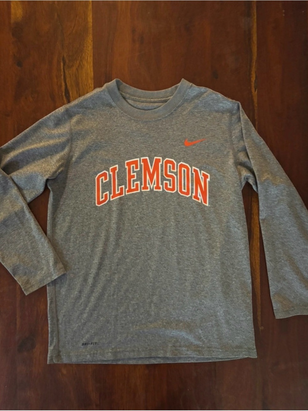 Nike Dri-Fit Gray Long Sleeve Clemson Tee with Orange Logo Like New